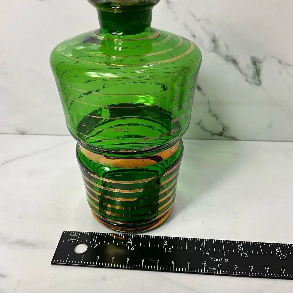 VINTAGE MCM Green decanter and shot glasses